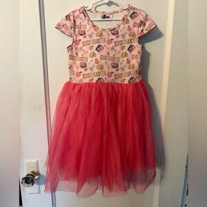 Colorful Graphic Kids Dress with Glitter Skirt